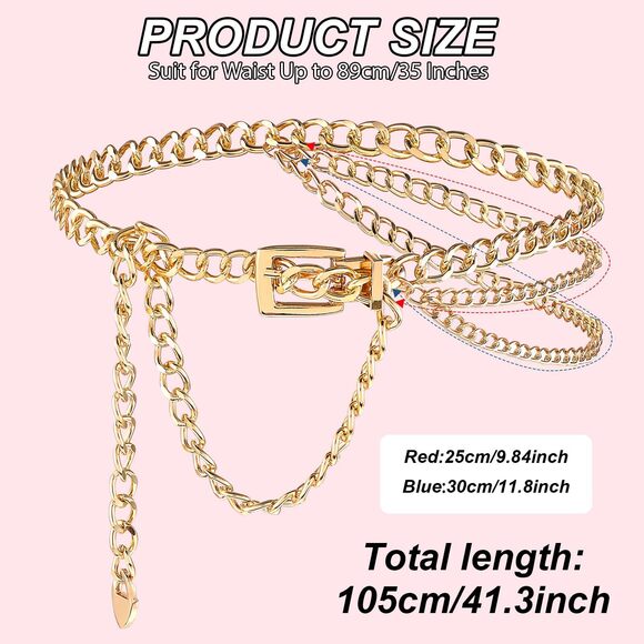 Multilayer Waist Chain Belt, Adjustable Metal Chain Dress Belt Women Girls😀 - Picture 4 of 8